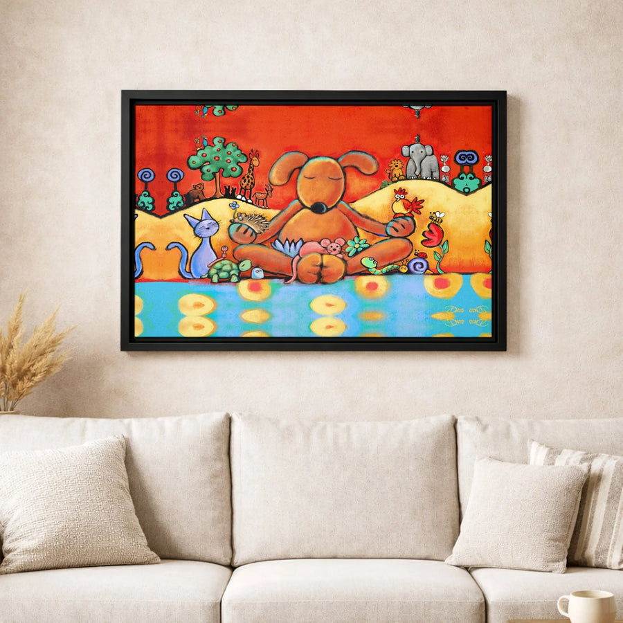Meditating Dog Canvas Art | Whimsical Colorful Animal Wall Decor | Premium 1.25-Inch Gallery Wrap | Zen Spiritual Gift for Animal Lovers