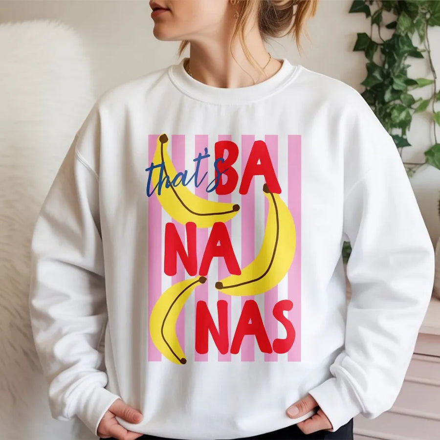 Thats Bananas Sweatshirt | Funny Retro Fruit Pun Graphic | Cozy Cotton Blend Pullover | Trendy Summer Aesthetic Gift for Women