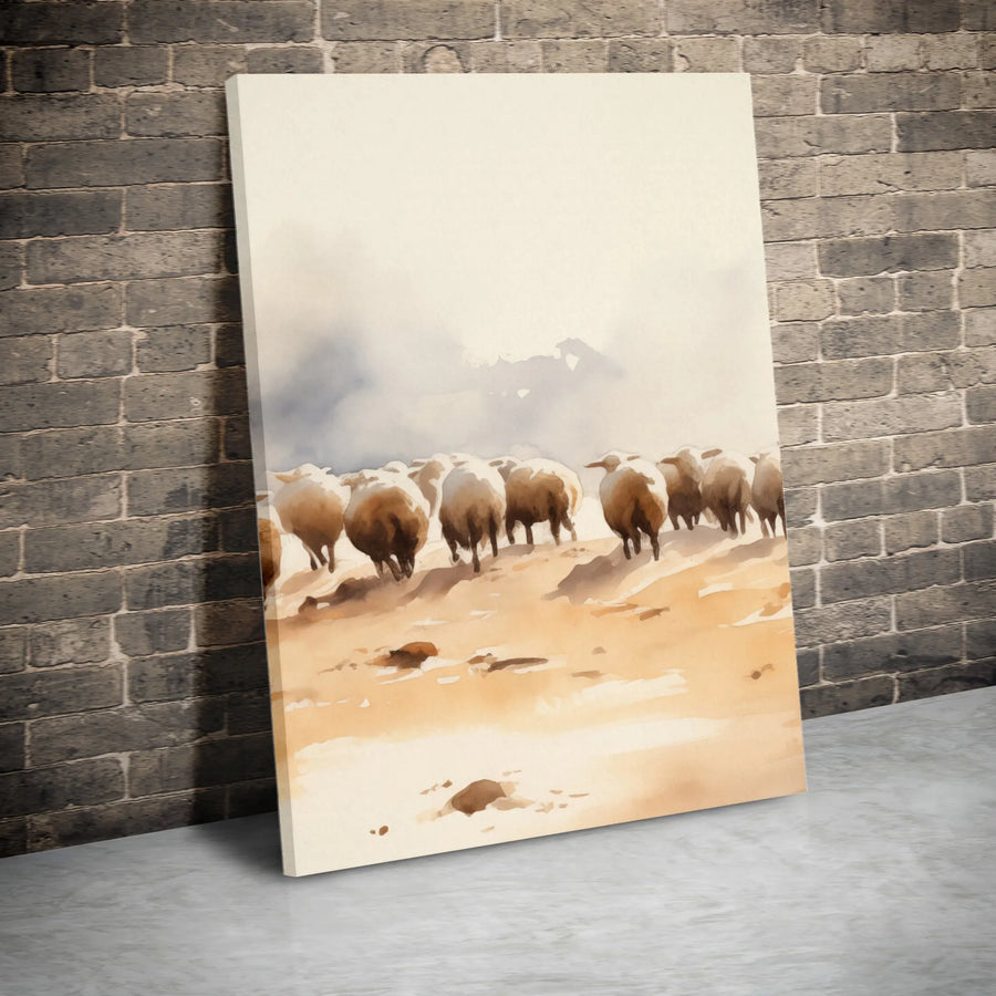 Sheep Flock Wall Art | Watercolor Farm Animal Print | Gallery Quality 1.25 inch Canvas | Rustic Country Home Decor Gift