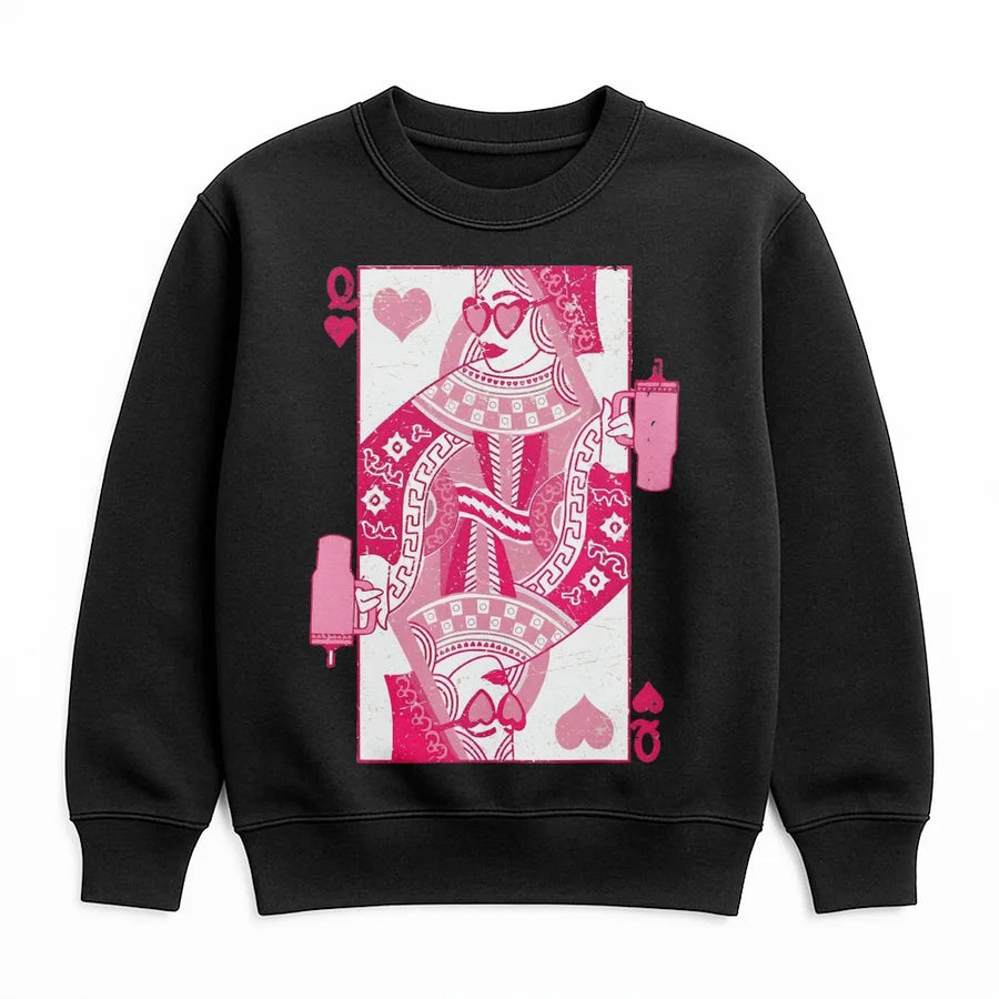 Queen of Hearts Playing Card Sweatshirt | Romantic Pink Graphic Design | Premium Cotton Blend | Valentine's Day Gift for Her & Card Game Lovers