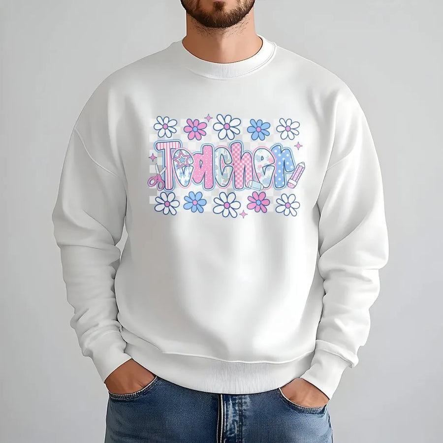 Coquette Teacher Sweatshirt | Cute Pastel Floral Graphic | Soft Cotton Blend | Preppy Back to School Gift for Teachers