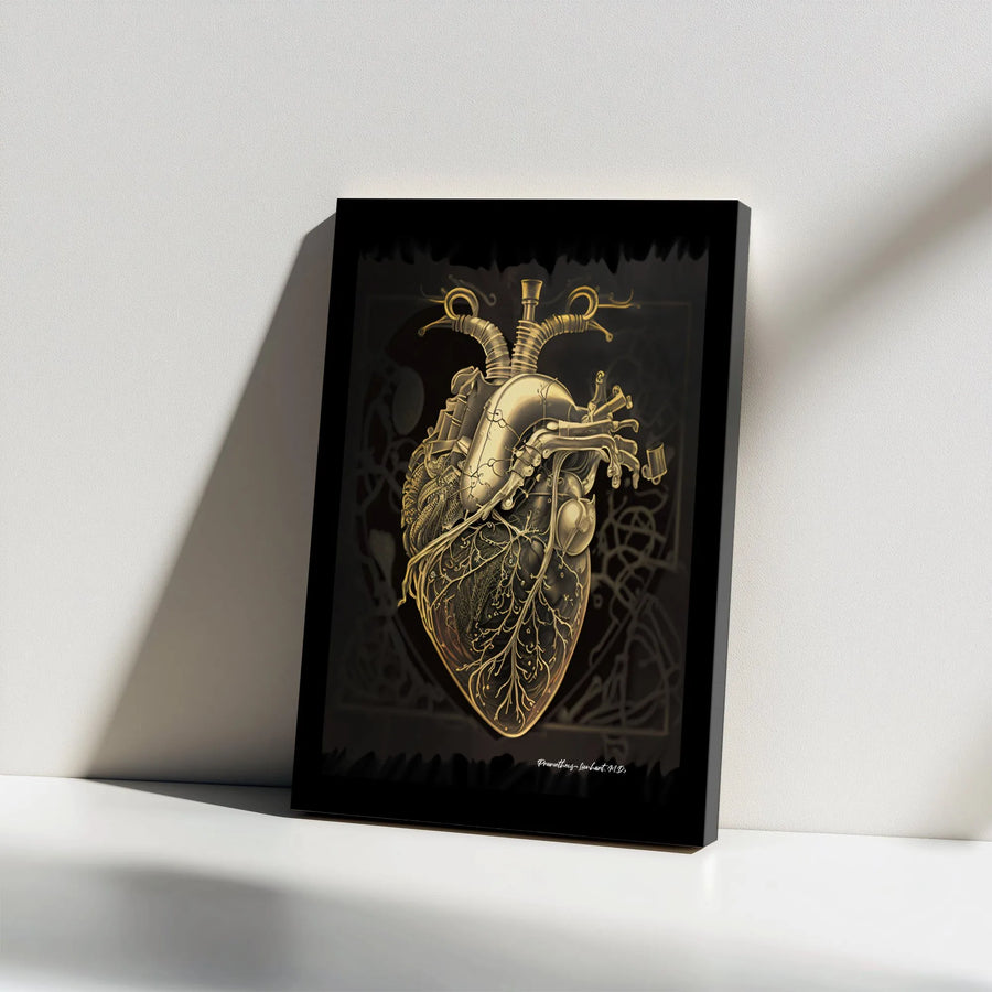 Steampunk Anatomical Heart Canvas Wall Art | Golden Medical Illustration Print | Premium 1.25" Gallery Wrap | Science Decor for Doctor Office