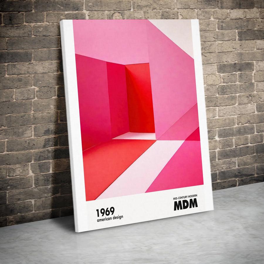 Mid Century Modern Canvas Wall Art | Abstract Geometric Pink and Red Print | Premium Frameless Gallery Canvas | Contemporary Office & Living Room Decor