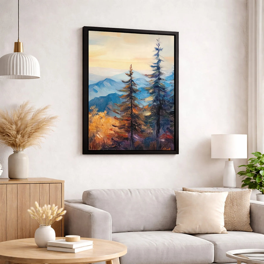 Mountain Landscape Canvas Print | Impressionist Pine Tree Forest Art | Premium Gallery-Wrapped Wall Decor | Nature-Inspired Home Office Gift