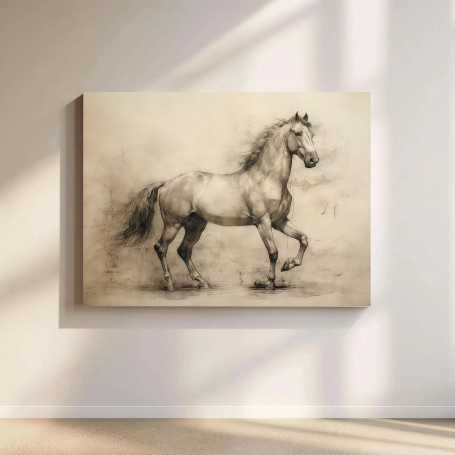 Vintage Horse Sketch Canvas Wall Art | Classical Equine Drawing Print | Premium Gallery Wrapped Canvas | Farmhouse Wall Decor Gift for Horse Lover