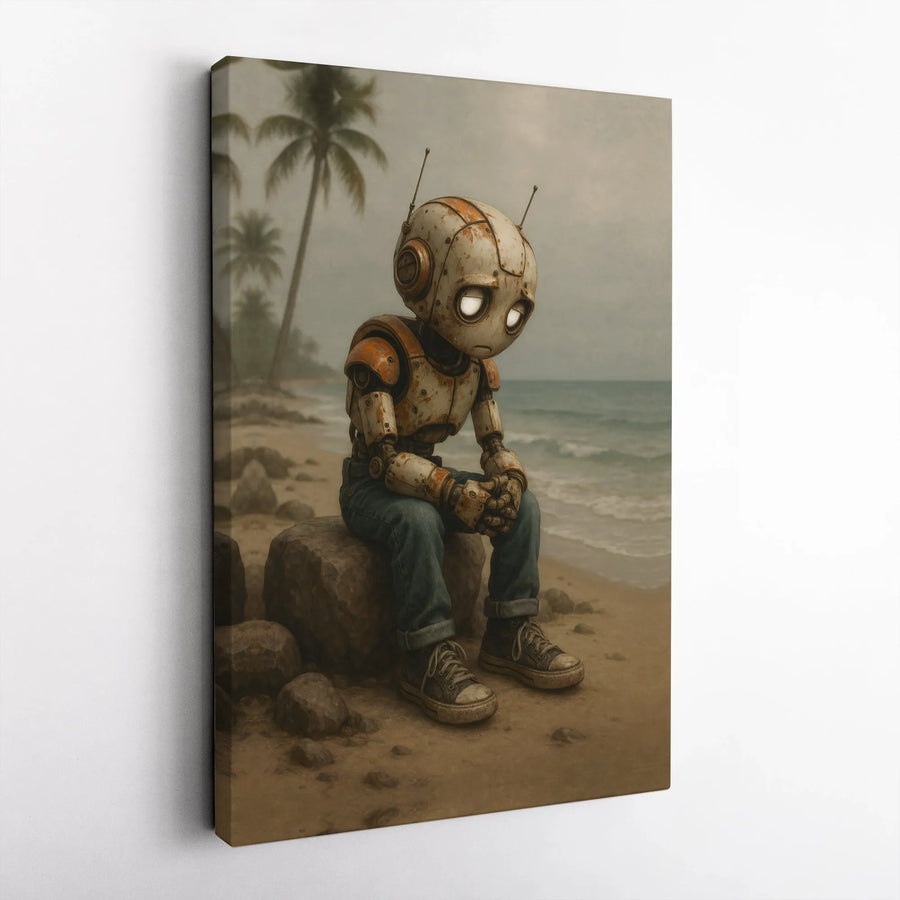 Sad Robot Wall Art | Melancholy Rusty Android Print | Premium 1.25" Gallery Canvas | Unique Aesthetic Gift for Sci-Fi Lovers