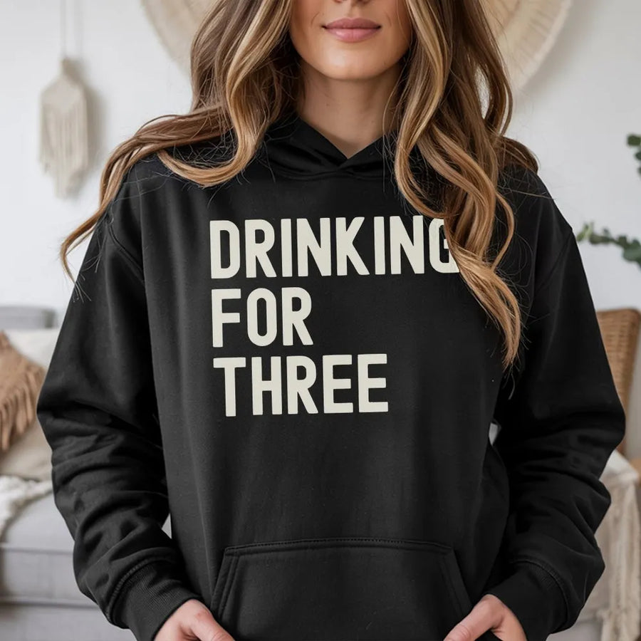 Drinking For Three Hoodie | Funny Pregnancy Announcement Sweatshirt | Premium Cotton Blend | Gift for Expecting Dad, Matching Couple's Outfit