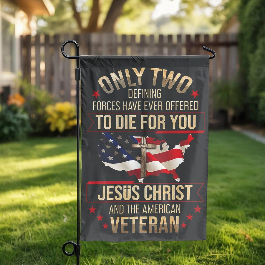 American Veteran Garden Flag | Jesus Christ Patriotic Decor | Durable Weather-Resistant Polyester | Memorial Day Gift For Patriot Veterans