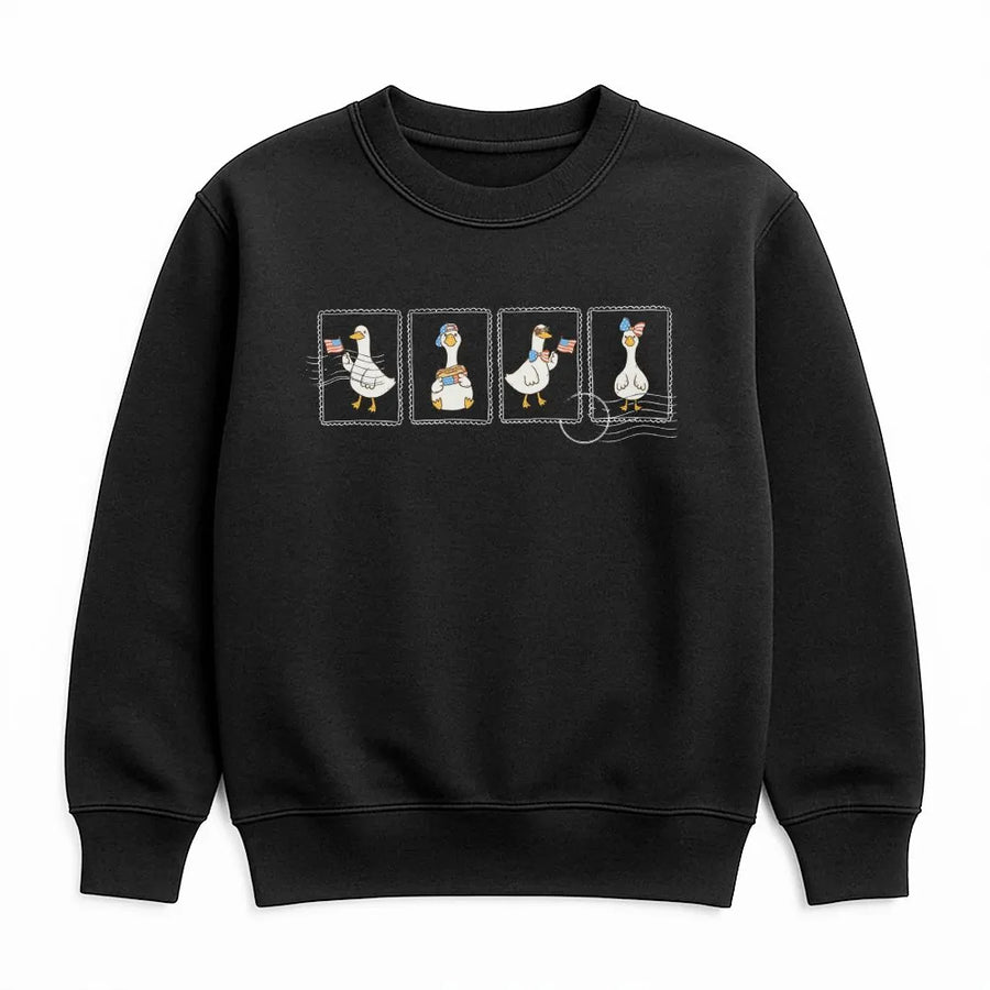 Funny 4th of July Silly Goose Sweatshirt | Patriotic Postage Stamp Graphic | Premium Cotton Blend Sweatshirt | Unisex USA Independence Day Gift