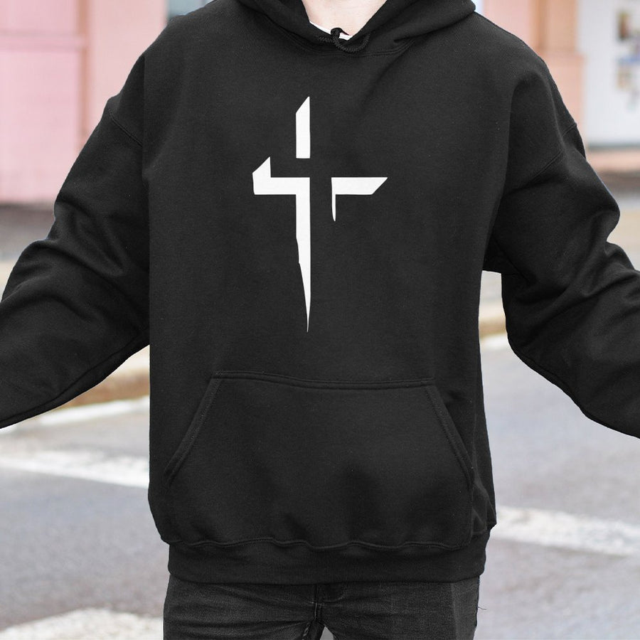 Abstract Cross Hoodie | Minimalist Christian Faith Graphic | Premium Cotton-Poly Blend | Religious Gift for Men and Women