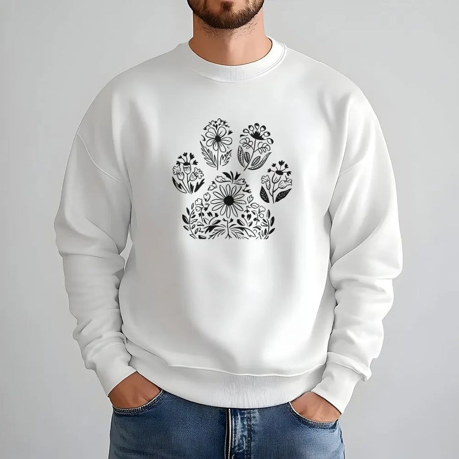 Floral Paw Print Sweatshirt | Botanical Dog Paw Graphic | Soft Cozy Crewneck | Gift for Dog Lover Pet Mom