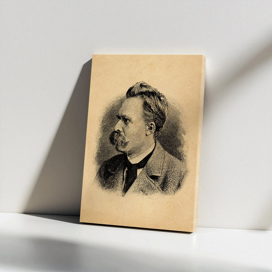 Friedrich Nietzsche Portrait Canvas Art | Vintage Engraved Philosophy Poster | Premium 1.25-inch Gallery Wrap | Intellectual Home Office Decor Gift