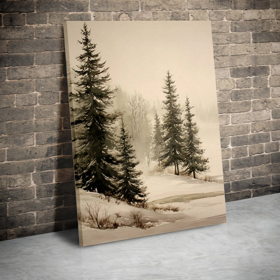 Winter Forest Canvas Wall Art | Misty Pine Tree Watercolor Print | Premium Gallery Wrapped Canvas | Rustic Cabin and Farmhouse Decor Gift