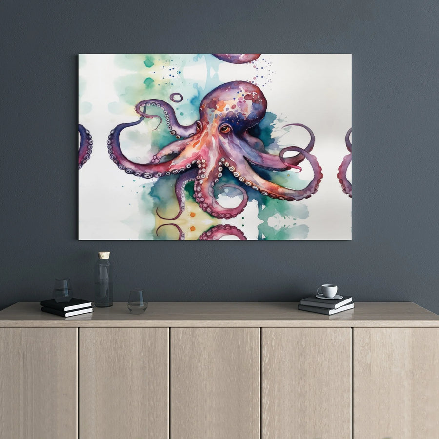 Watercolor Octopus Canvas Print | Vibrant Sea Life Wall Art | Gallery Wrap Premium Decor | Nautical Gift for Ocean Lovers