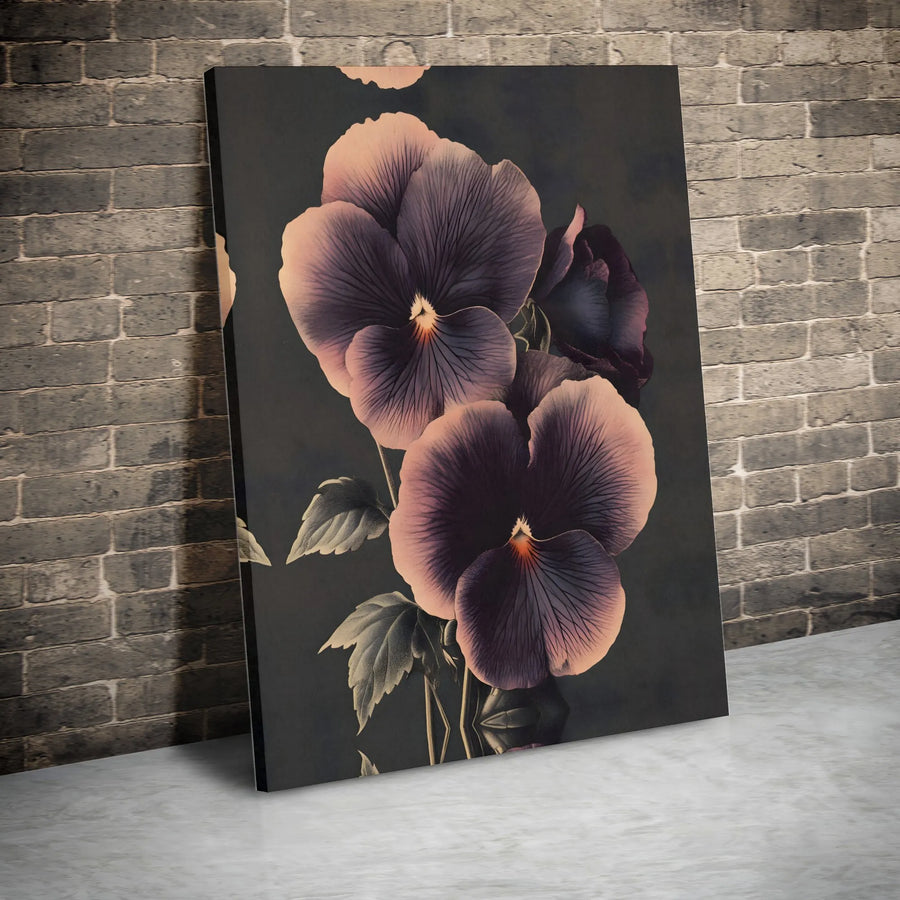Dark Floral Pansy Canvas Print | Moody Botanical Art Illustration | Premium Thick Gallery Wrap | Modern Home & Office Decor Gift