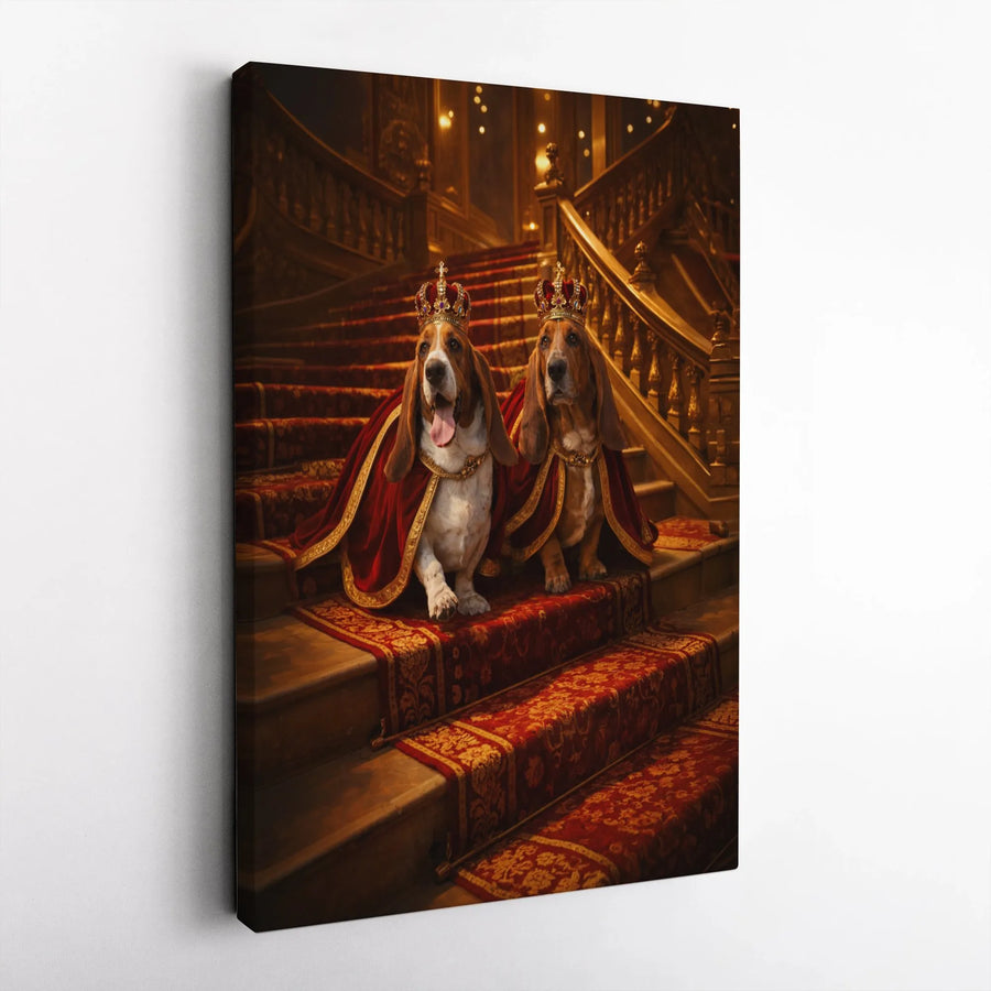 Royal Basset Hound Canvas Wall Art | Regal Dog King & Queen Portrait | Premium Matte Canvas | Unique Gift for Basset Hound Owner