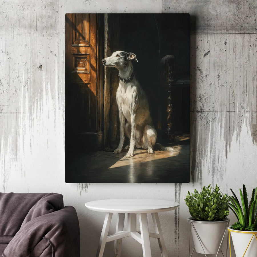 Greyhound Dog Portrait Wall Art | Vintage Oil Painting Style in Sunlight | Premium Gallery Wrapped Canvas | Classic Dog Lover Home Decor Gift