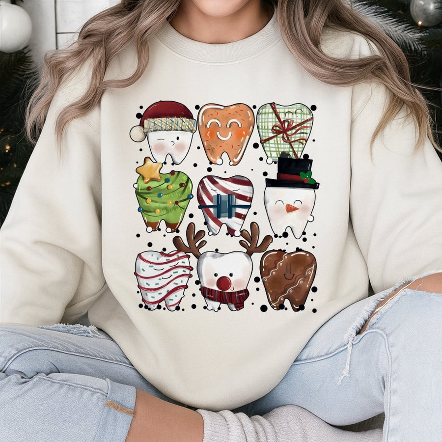 Christmas Teeth Sweatshirt | Cute Dental Squad Holiday Design | Soft Cotton Blend Premium Fleece | Funny Dentist Gift for Hygienist Assistant