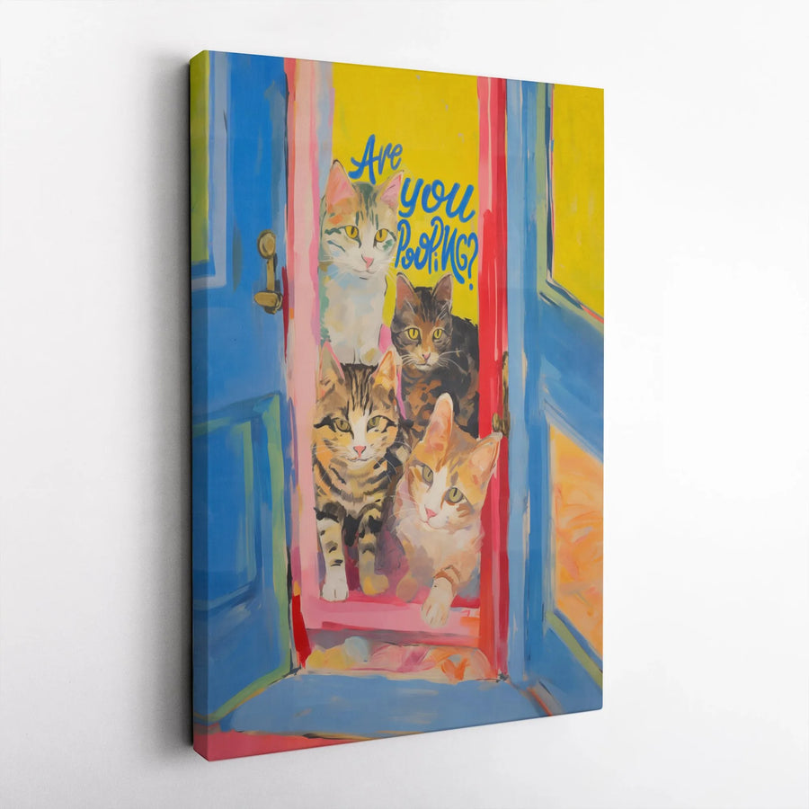Are You Pooping? Funny Cat Bathroom Wall Art | Whimsical Pet Painting | Premium Gallery Wrap Canvas | Unique Bathroom Decor Gift for Cat Lovers