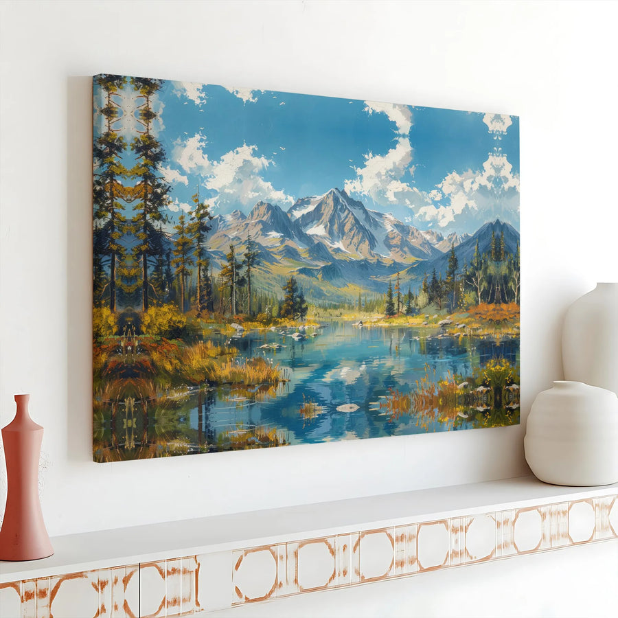Mountain Lake Canvas Print | Scenic Pine Forest Landscape | 1.25" Gallery Wrap Premium Decor | Nature Wall Art Gift for Home or Office