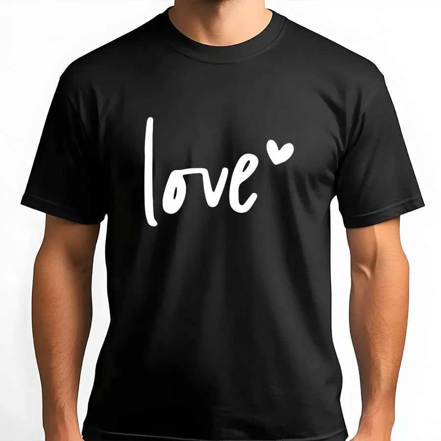 Love Heart T-Shirt | Minimalist Cursive Typography Design | Premium Soft Cotton Tee | Romantic Valentine's Day Gift For Her Him
