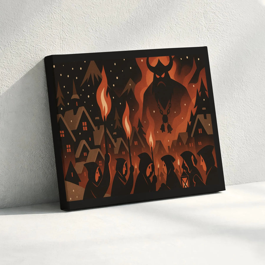 Krampus Folklore Wall Art | Dark Winter Torchlight Procession Print | 1.25” Gallery Wrap Canvas | Gothic Holiday Home Decor Gift