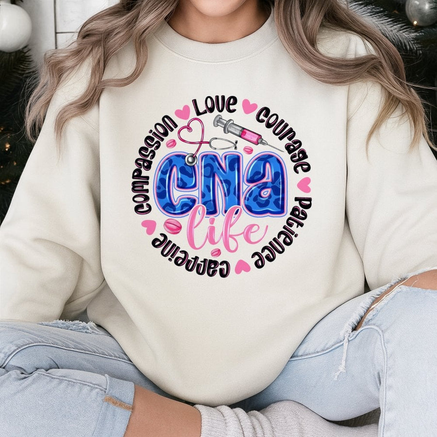 CNA Life Sweatshirt | Stethoscope and Syringe Medical Design | Premium Cotton-Poly Blend | Nursing Assistant Appreciation Gift