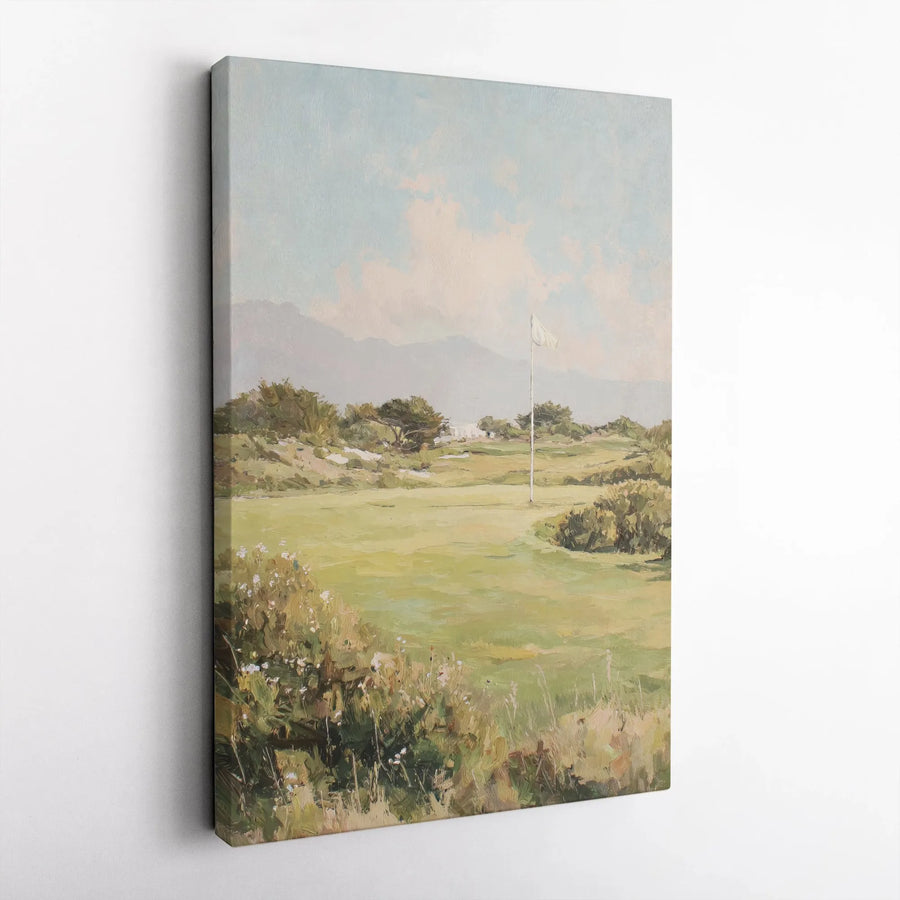 Golf Course Canvas Wall Art | Vintage Golf Landscape Painting | Premium Canvas Print | Gift for Golfer and Man Cave Decor