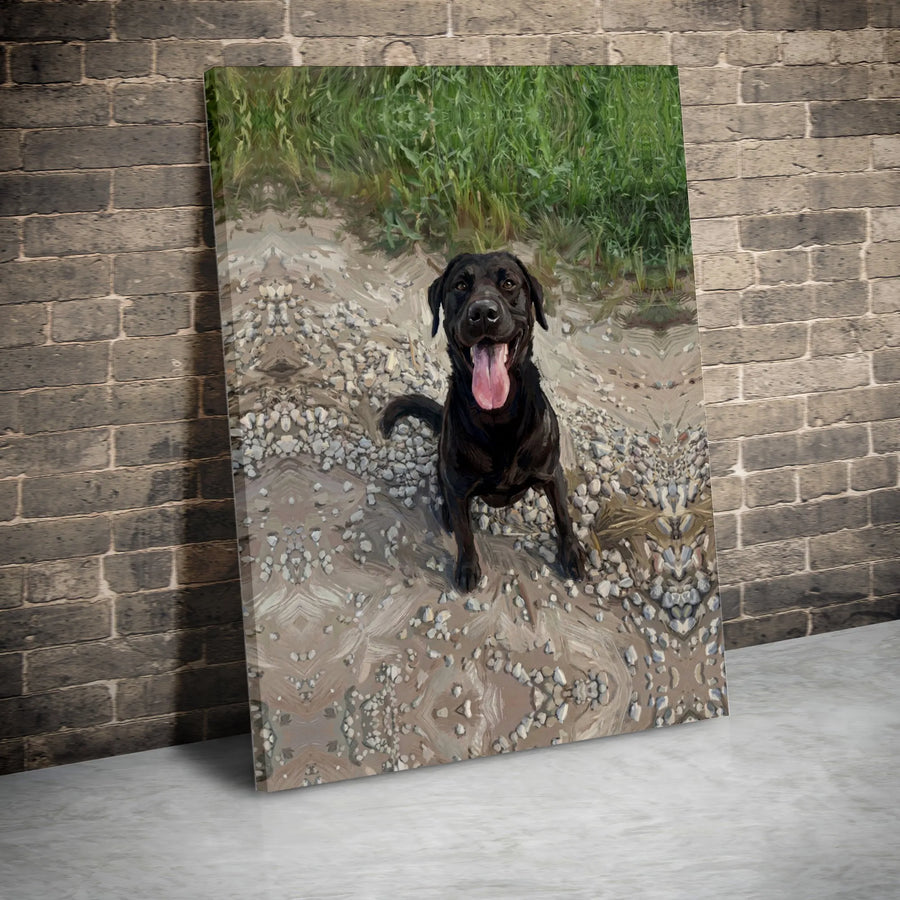 Black Labrador Retriever Canvas Wall Art | Smiling Dog Painting | Premium 1.25-Inch Gallery Wrap | Dog Lover Home Decor Gift