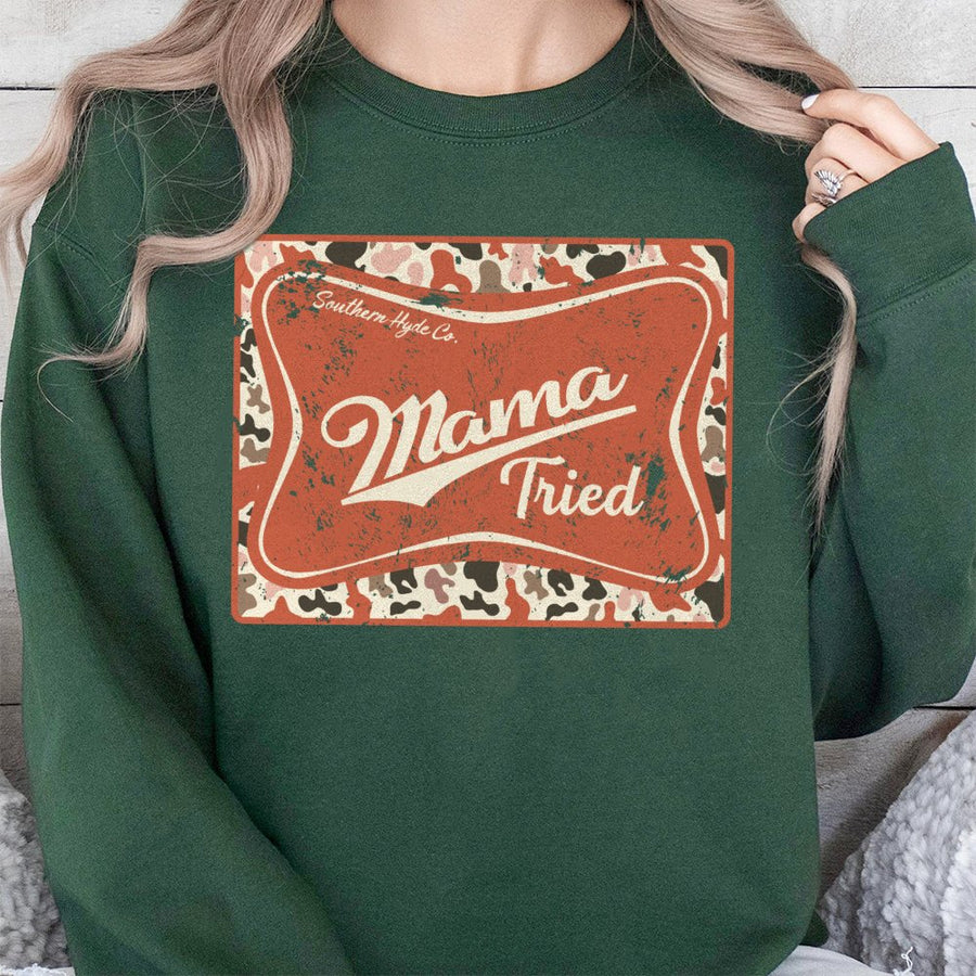 Mama Tried Sweatshirt | Retro Country Western Graphic | Soft Cotton Blend Unisex Pullover | Western Cowgirl Gift for Women and Moms