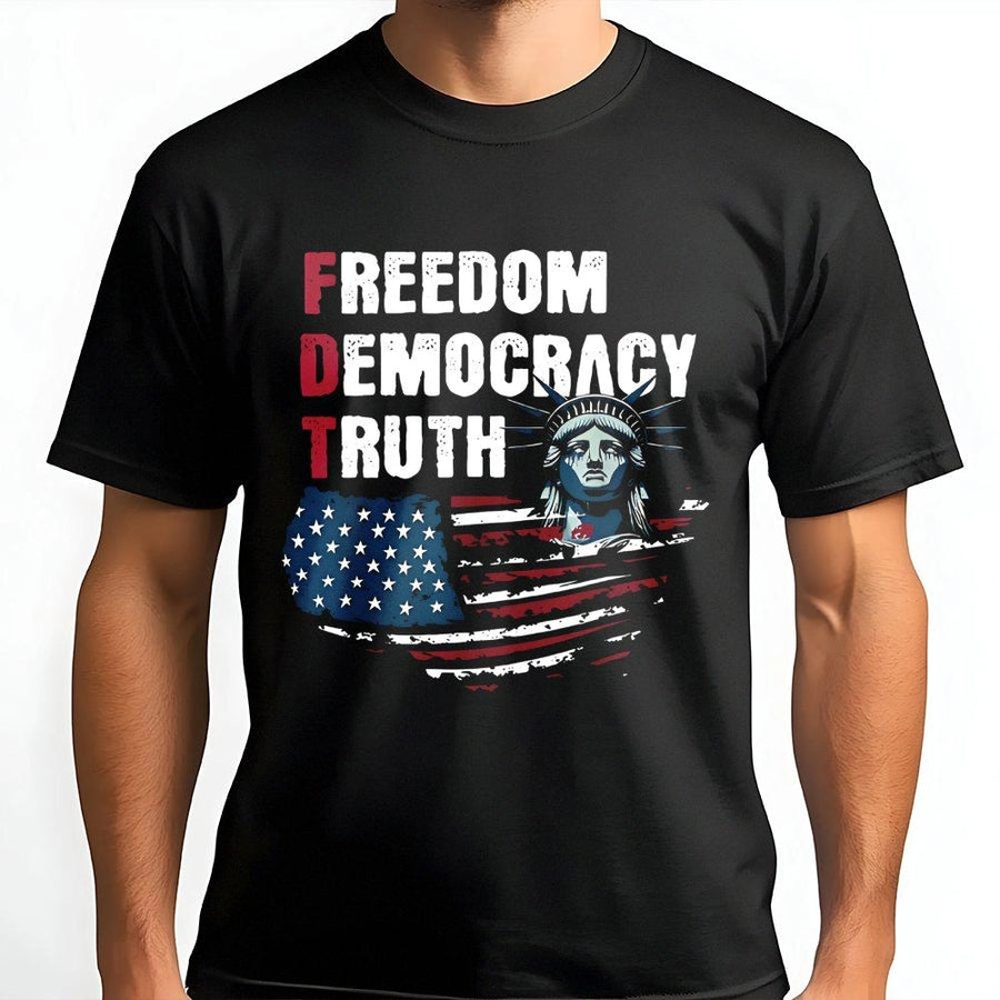 Freedom Democracy Truth T-Shirt | Patriotic Statue Of Liberty Graphic | 100% Cotton Premium Tee | Unisex American Apparel Gift For Men And Women