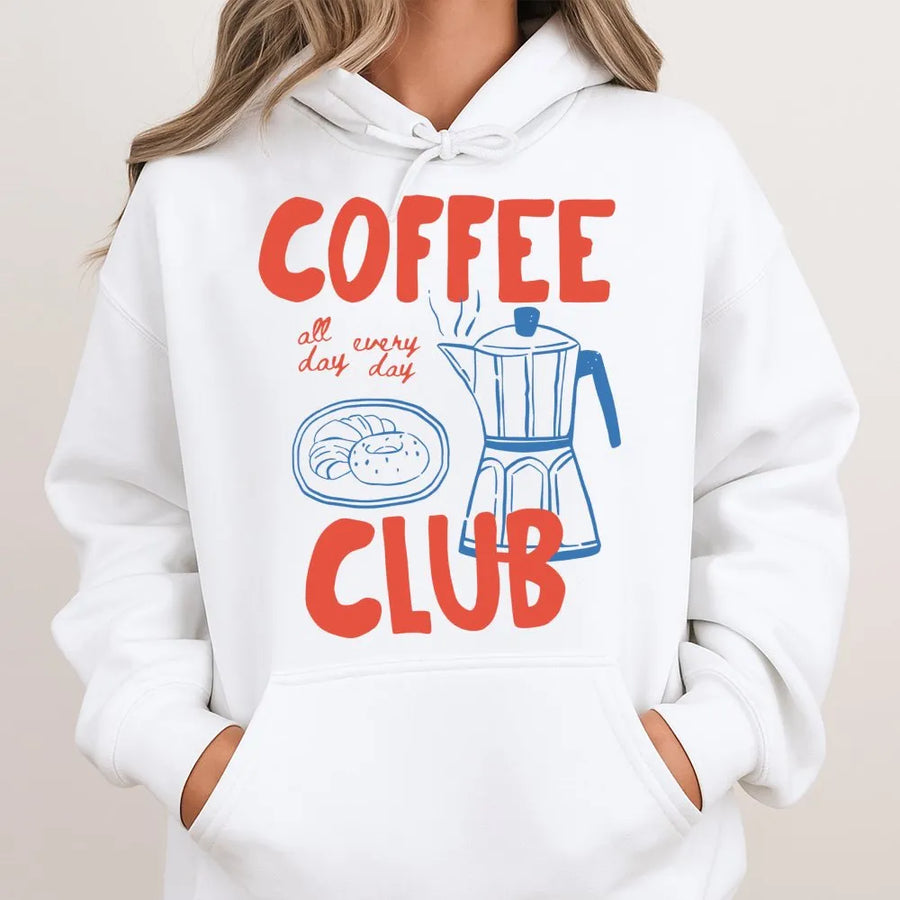 Coffee Club Hoodie | Moka Pot & Pastry Graphic | Premium Cotton Blend | Gift For Coffee Lovers & Baristas