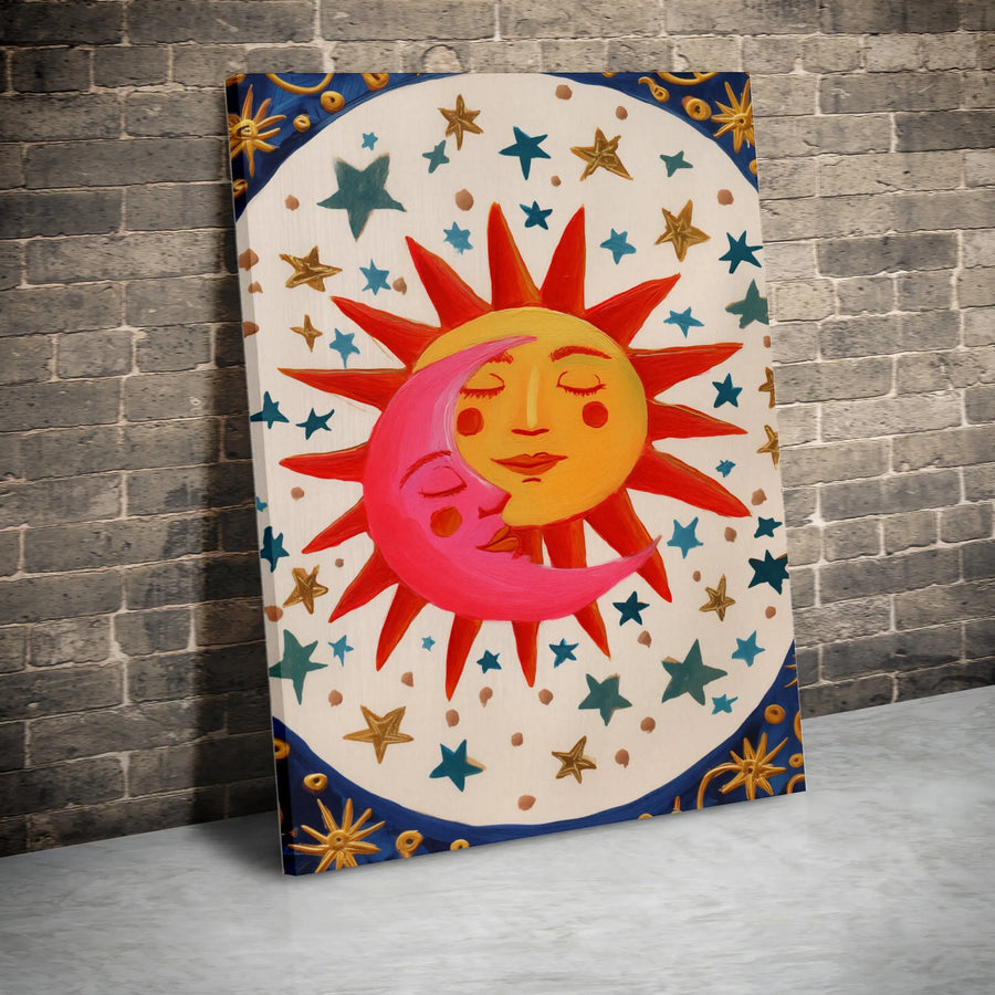 Celestial Sun and Moon Canvas Wall Art | Bohemian Mystical Artwork | Premium Gallery Wrapped Canvas | Spiritual Home Decor Gift