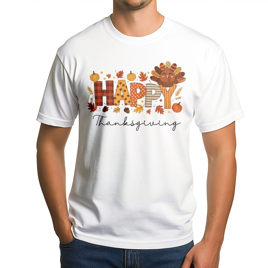 Happy Thanksgiving T-Shirt | Cute Turkey Fall Graphic | Premium Soft Cotton | Thanksgiving Dinner Outfit Gift For Family