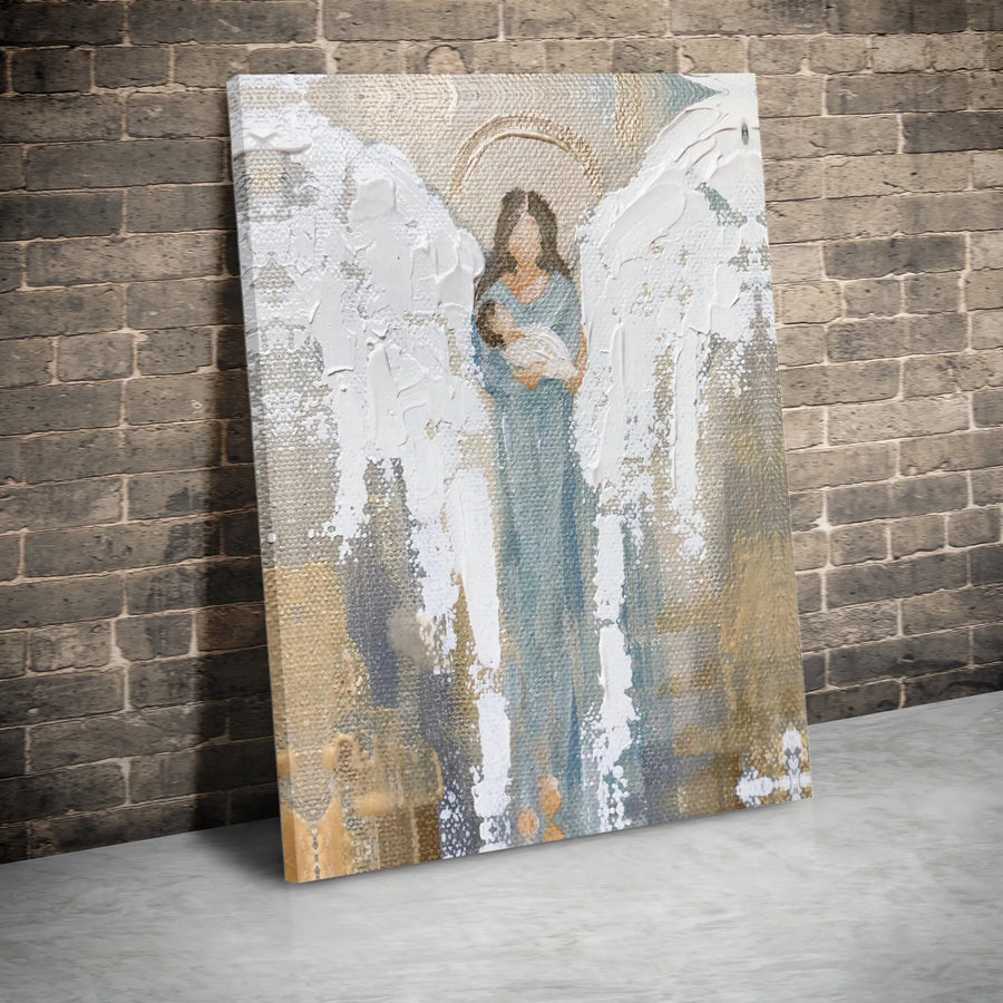 Guardian Angel with Baby Canvas Art | Abstract Religious Wall Decor | Premium Fade-Resistant Print | Meaningful Nursery or Sympathy Gift