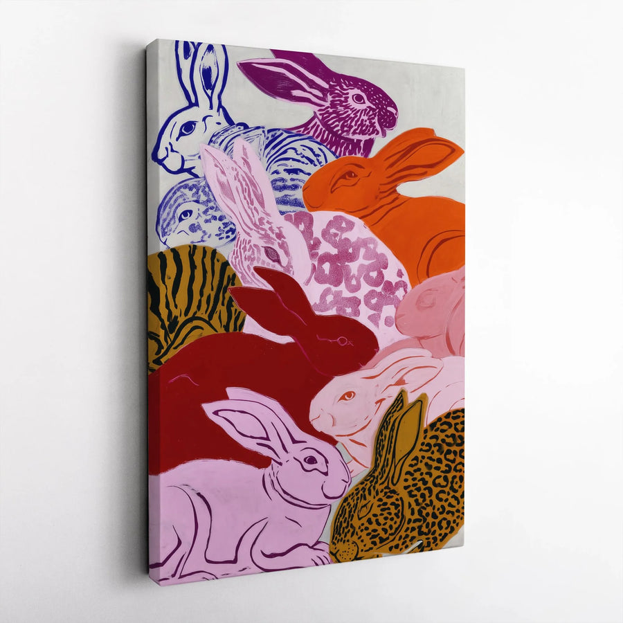 Colorful Rabbit Pop Art Canvas | Modern Animal Print Bunny Illustration | Gallery Quality Thick Profile | Whimsical Home Decor Gift