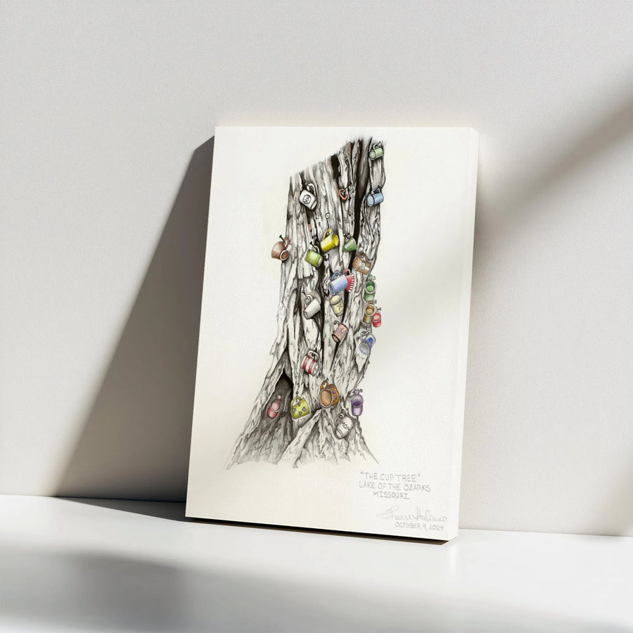 Lake of the Ozarks Cup Tree Canvas Print | Missouri Landmark Sketch Art | Premium Fade-Resistant Wall Decor | Unique Souvenir Gift for Lake House