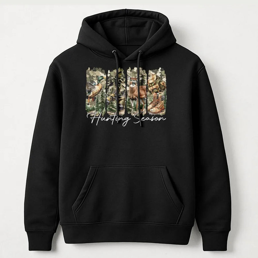 Hunting Season Hoodie | Camo Coquette Bow Deer and Duck Graphic | Premium Cotton Blend | Gift for Hunter and Outdoor Lover