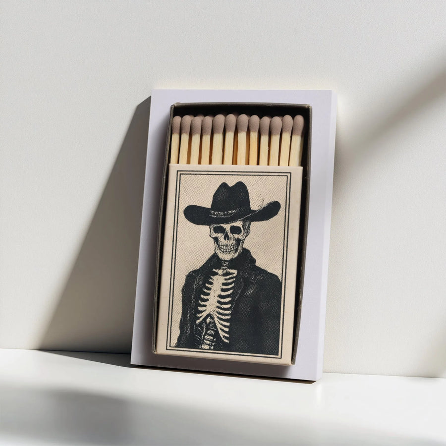 Cowboy Skeleton Canvas Print | Vintage Western Matchbox Art | Gallery Wrap Wall Decor | Edgy Gothic Home Gift