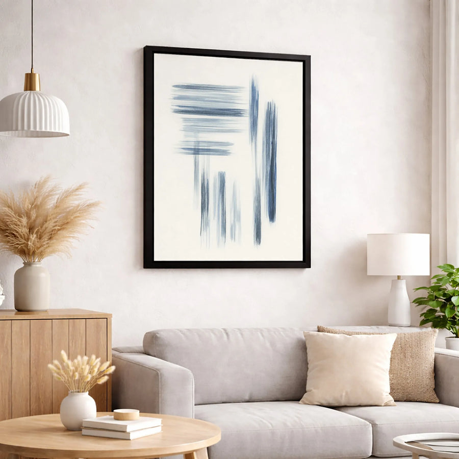 Abstract Blue Brushstrokes Wall Art | Minimalist Navy Indigo Print | Premium Gallery Wrapped Canvas | Modern Home Decor For Living Room