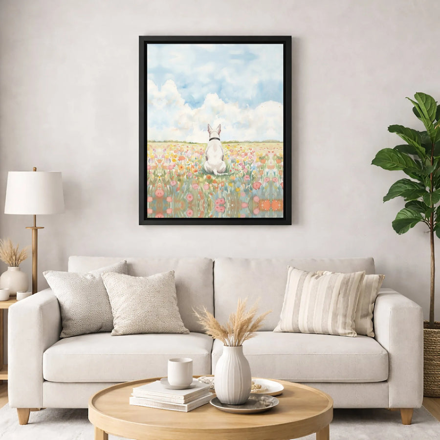 White Dog Canvas Wall Art | Watercolor Wildflower Meadow Portrait | 1.25-Inch Gallery Wrap | Premium Pet Lover Gift Home Decor