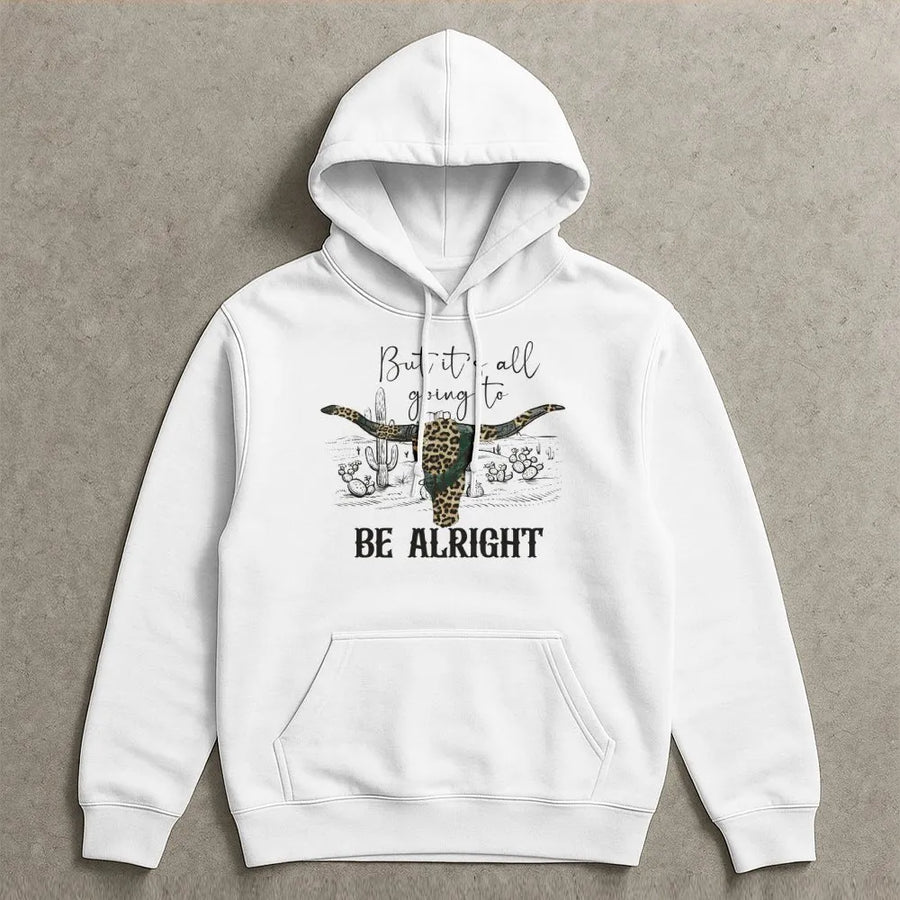 Western Longhorn Hoodie | Leopard Print Cow Skull Desert Graphic | Premium Cotton Blend | Gift for Country Music Lovers & Western Style Fans
