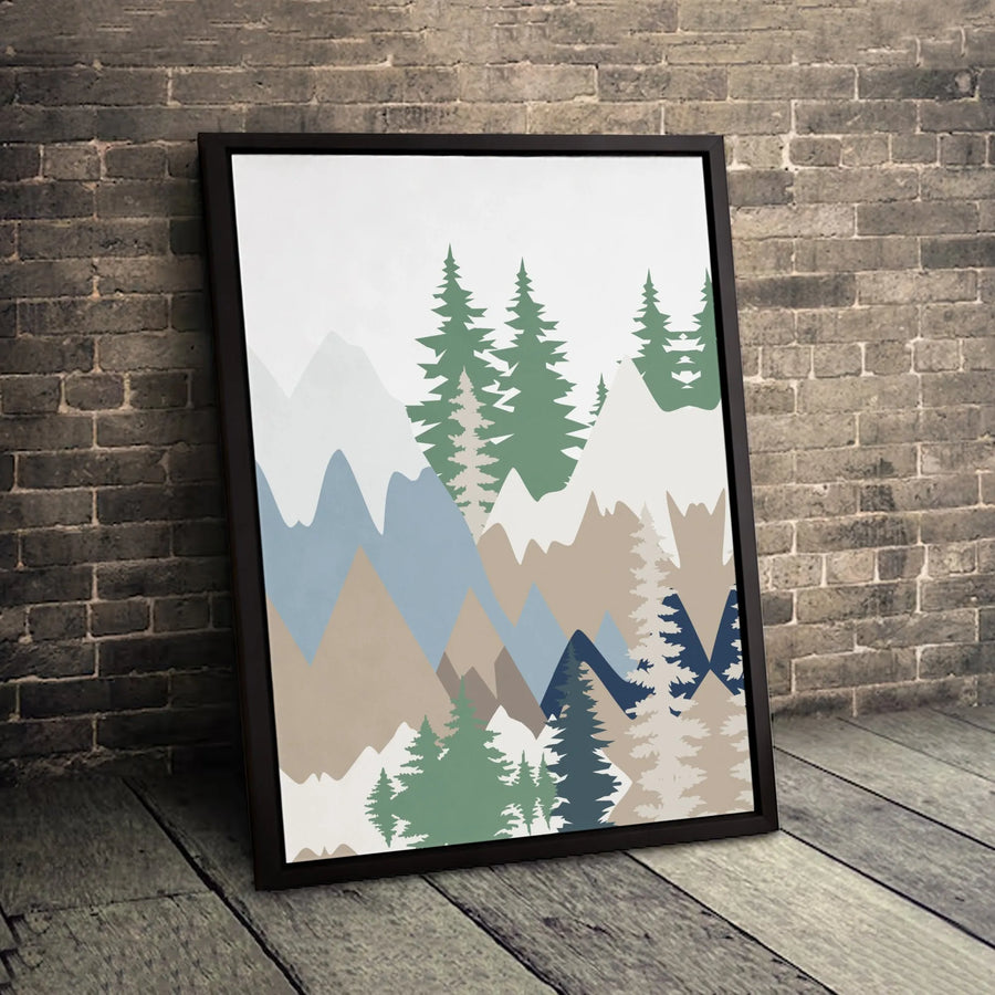 Minimalist Mountain Canvas Art | Geometric Pine Tree Landscape Print | Gallery Quality 1.25 Inch Wrap | Modern Nature Wall Decor For Home Office