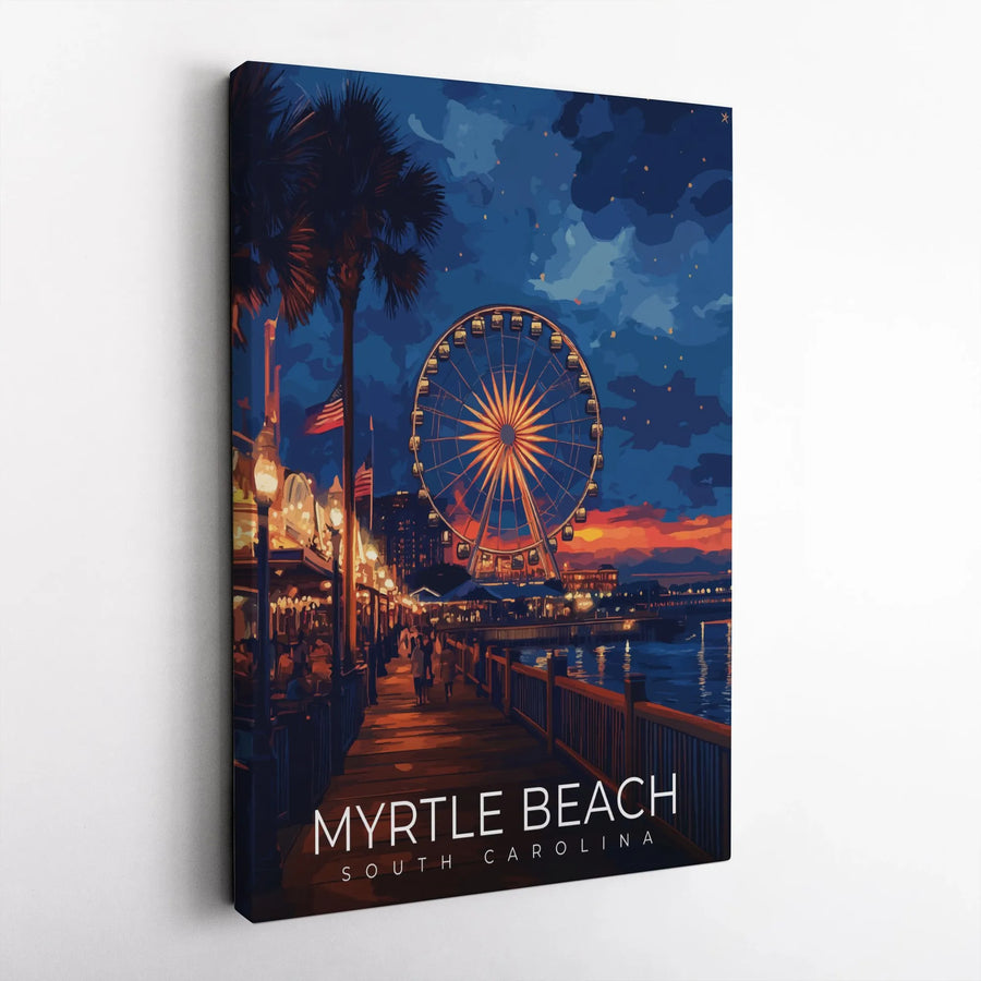 Myrtle Beach Canvas Wall Art | Vintage Travel Poster Illustration | Premium Gallery Wrapped Canvas | South Carolina Coastal Home Decor Gift
