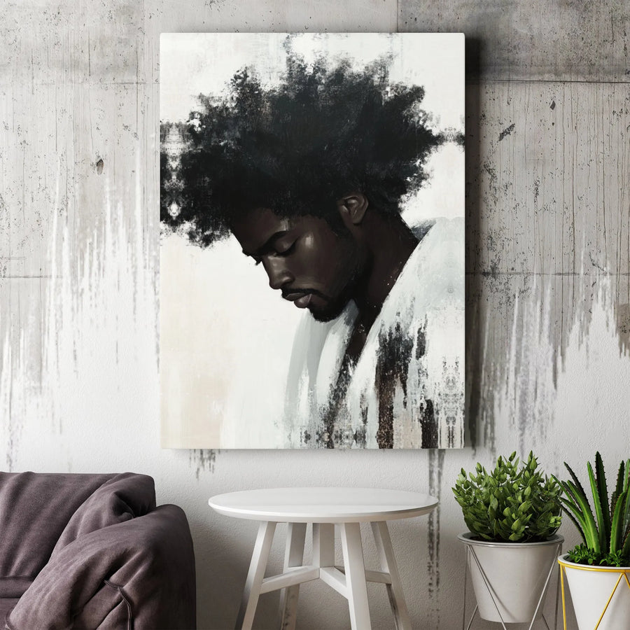 Black Man Portrait Canvas | Modern Abstract Brushstroke Art Print | Premium Gallery Wrapped Wall Decor | African American Art Gift