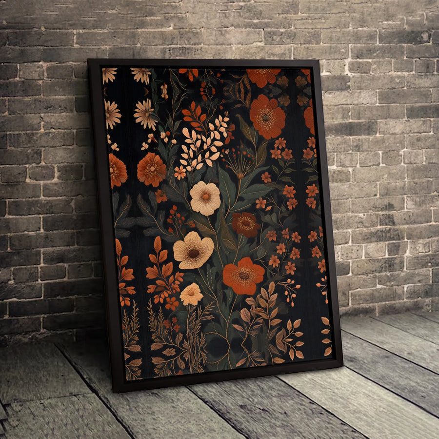 Boho Floral Canvas Wall Art | Vintage Earth Tone Botanical Print | Premium Gallery Wrapped 1.25" Profile | Moody Home Decor Gift
