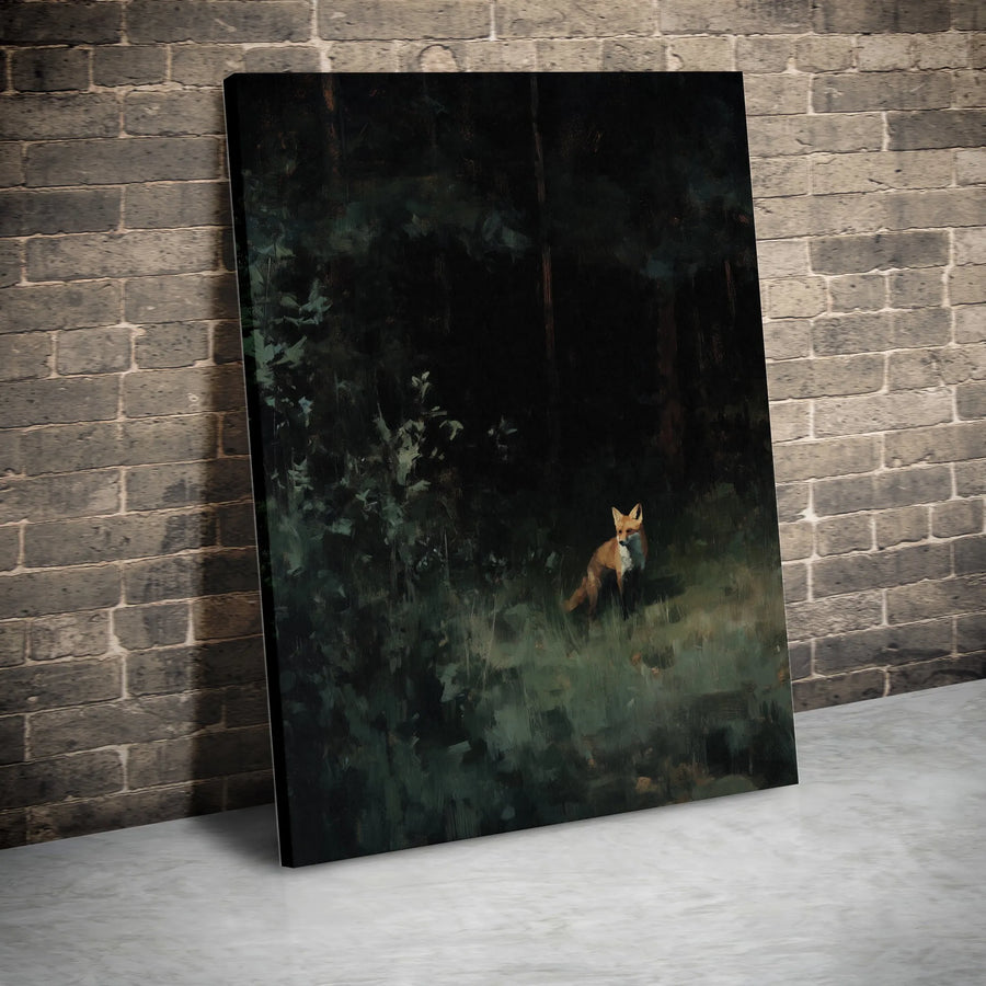 Fox Wall Art Canvas | Moody Forest Oil Painting Print | Premium Gallery Wrapped Decor | Wildlife Nature Lover Gift