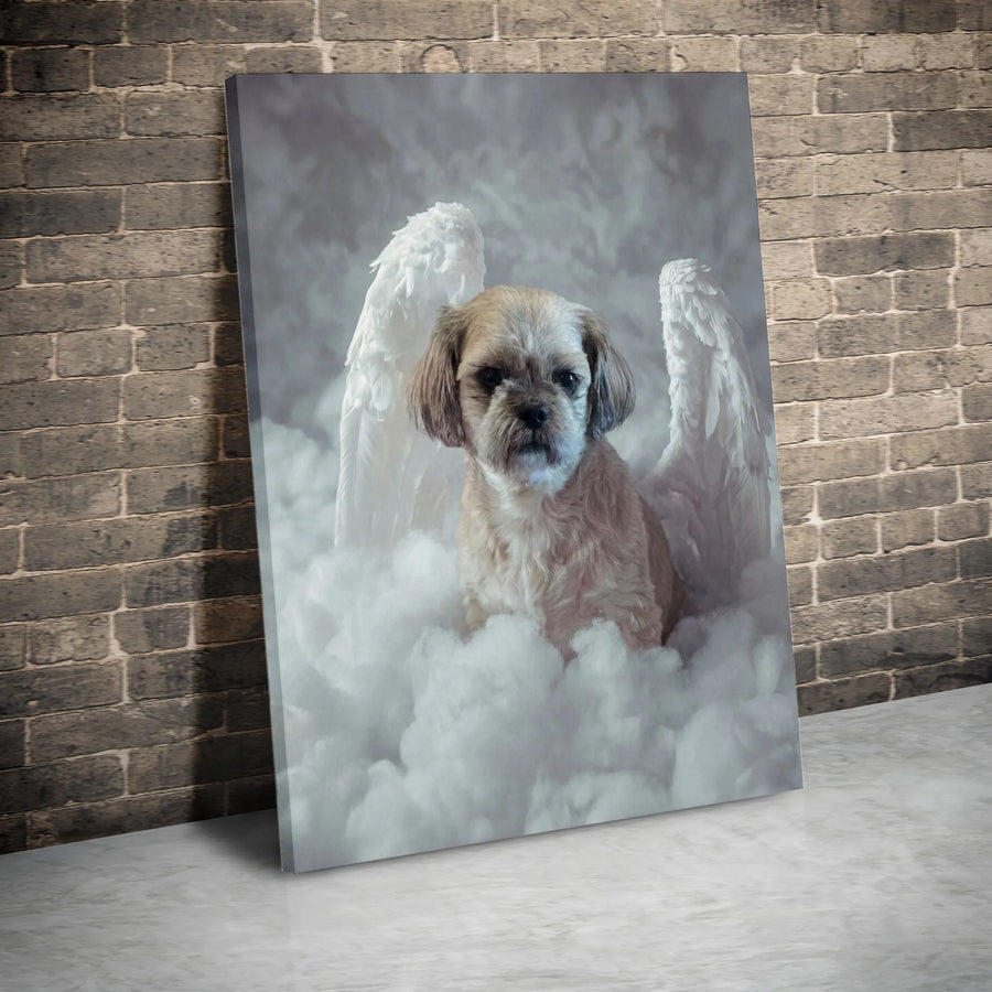 Shih Tzu Angel Canvas Wall Art | Dog with Wings in Clouds Portrait | Premium Gallery Wrapped Canvas | Pet Loss Sympathy Gift for Dog Owner