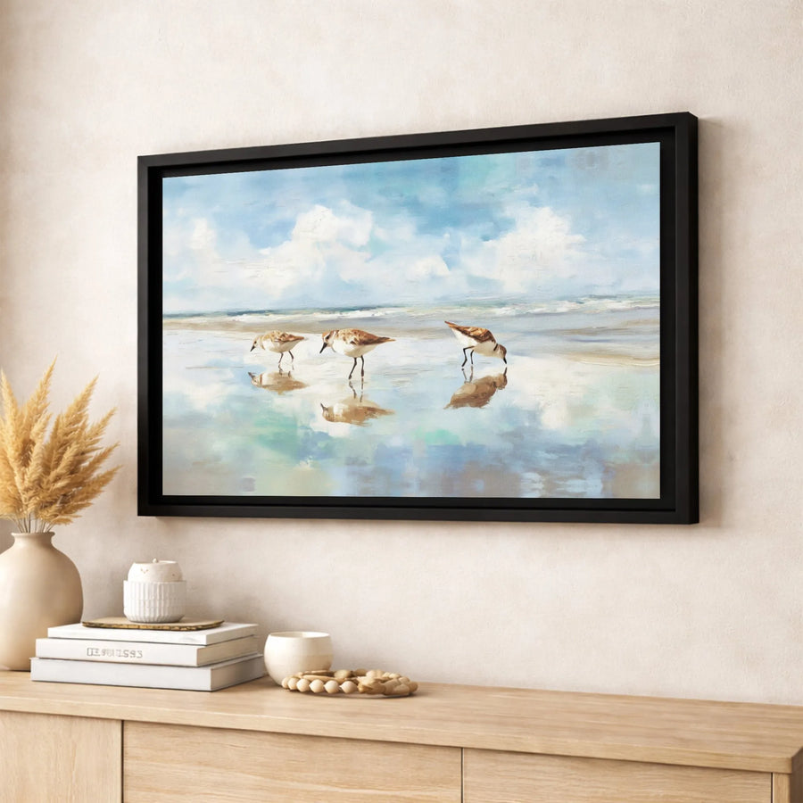 Coastal Sandpipers Canvas Wall Art | Serene Beach Scene Painting | Premium 1.25" Gallery Wrap | Beach House Decor for Living Room