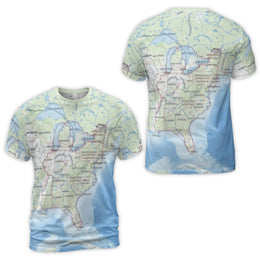 Eastern United States Map T-Shirt | Geography Lover 3D Graphic Tee | Premium Stretch Jersey | Unique Travel Gift For Men And Women